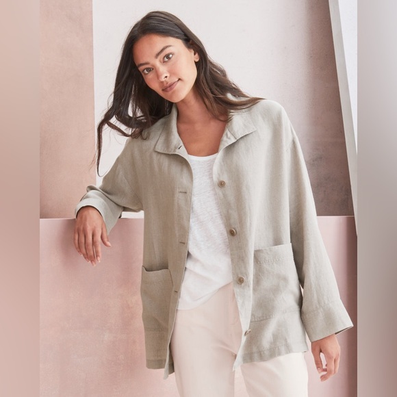 Eileen Fisher Jackets & Blazers - Eileen Fisher Organic-Linen Stand-Collar Long Jacket